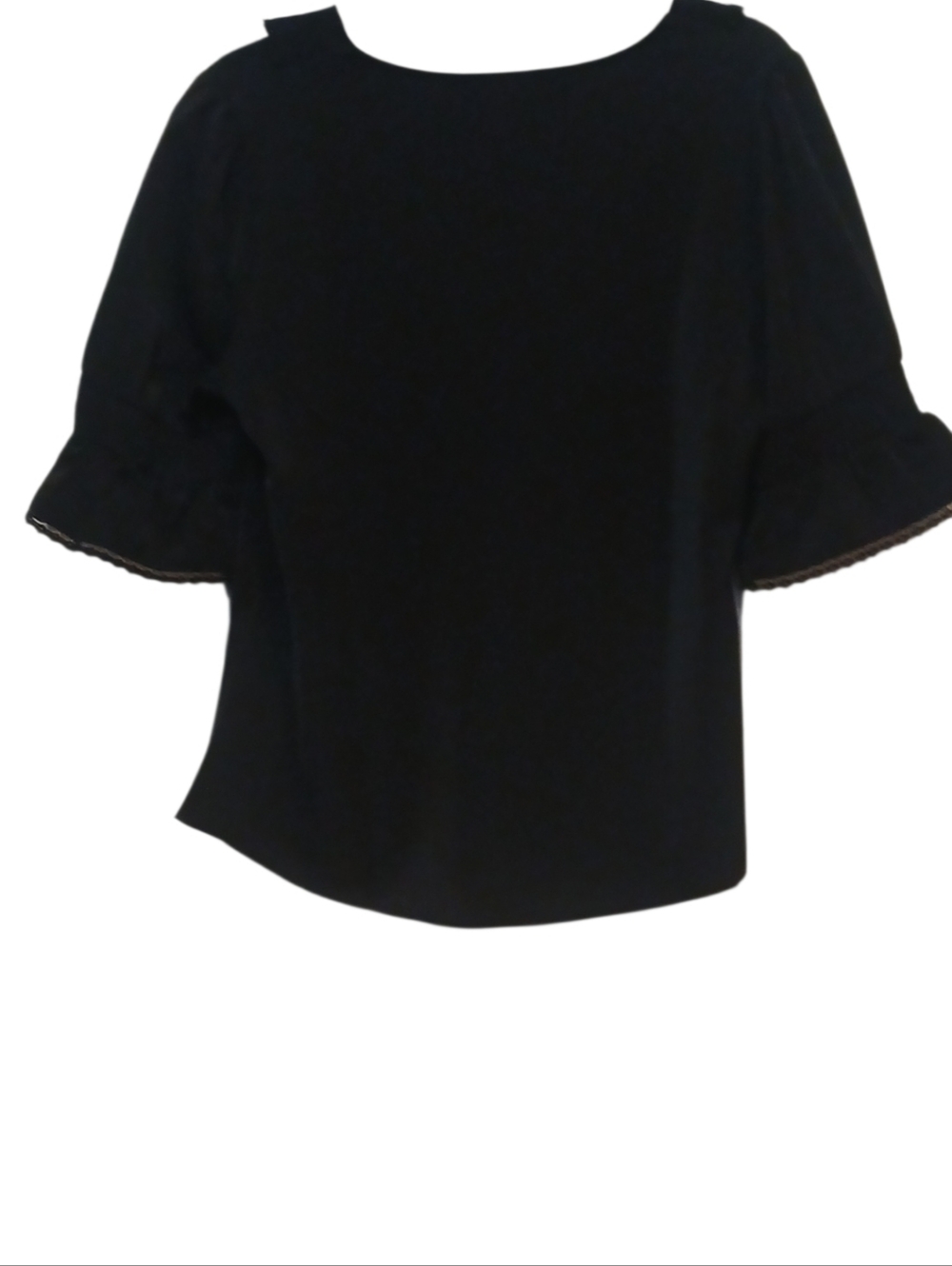 Allegra K - NWOT, Black Blouse W/ Lace Trim, Ruffles In Front & Sleeves, Size M - Picture 7 of 10